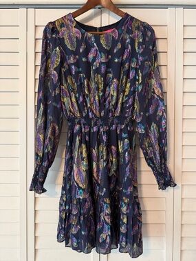 Lilly Pulitzer Dotti Silk Dress True Navy Rainbow Metallic Floral - Size 2